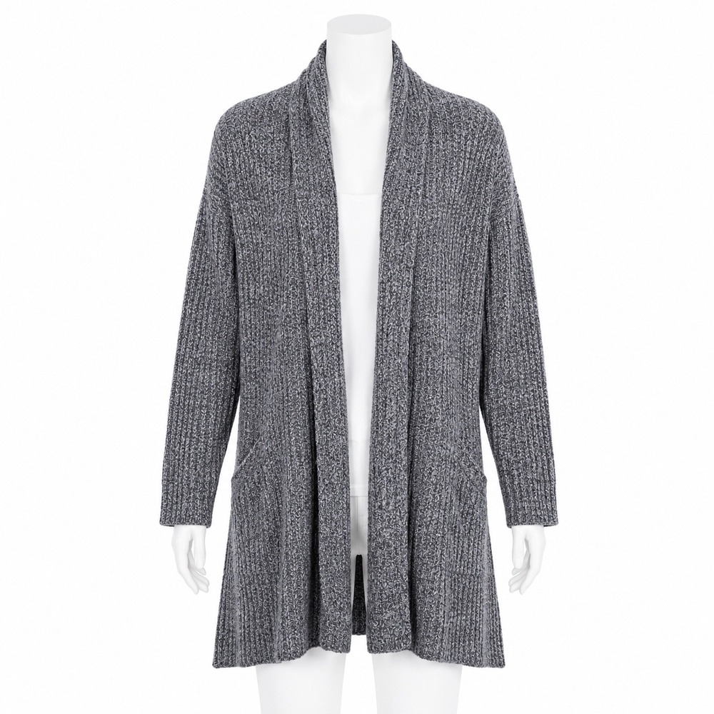 Barefoot Dreams Cardigan Large Grey CozyChic Lite Circle Cardi‎ Knit Open Front